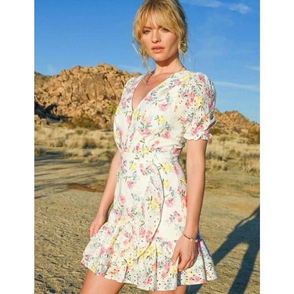 Yumi Kim Dresses & Skirts - Yumi Kim White Floral Mini Dress with Pink & Yellow Print